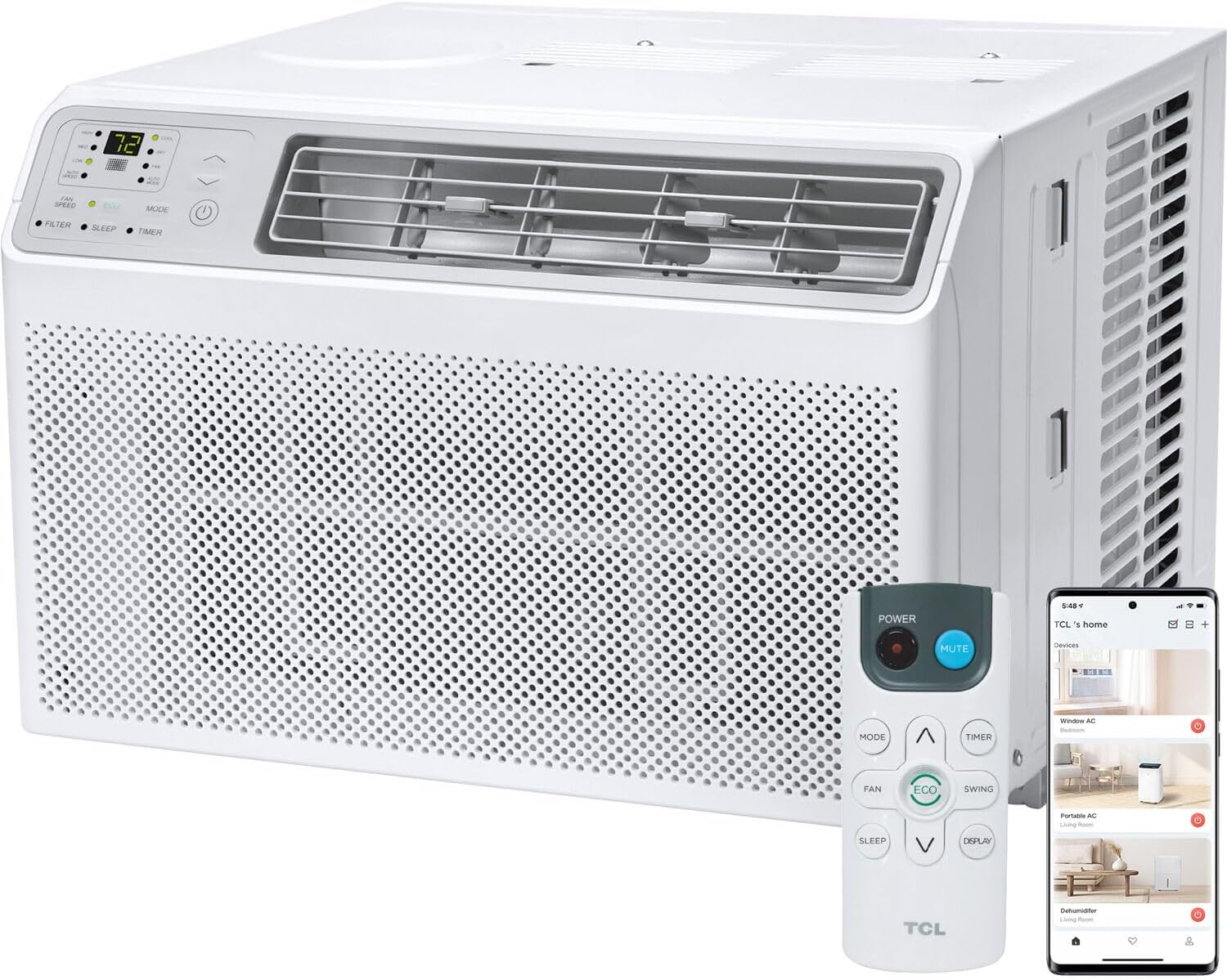 TCL H14W35W 14,000 BTU Smart Window Air Conditioner, AC Unit, Fan & Dehumidifier, 700 Sq. Ft, Remote Control, Compatible with Alexa/Google Assistant, White