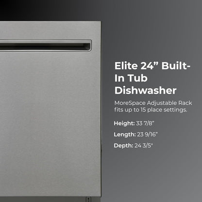 Kenmore Elite 24" Built-in Stainless Steel Tub Dishwasher TurboDry, QuietWash, SmartWash & TurboFlex Third Rack-15 Place Settings-42 DBA, Energy Star Certified, Fingerprint Resistant