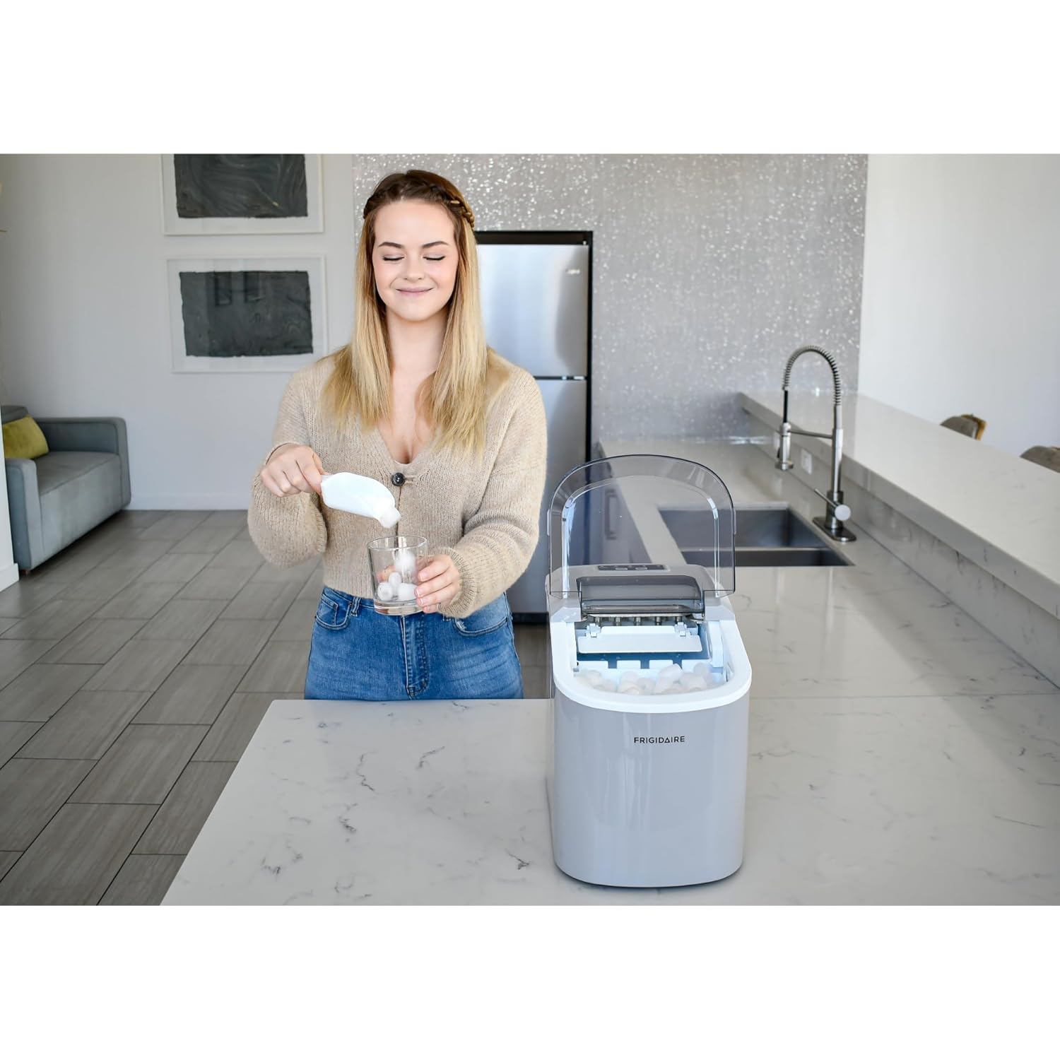 FRIGIDAIRE EFIC189-Silver Compact Ice Maker, 26 lb per Day, Silver