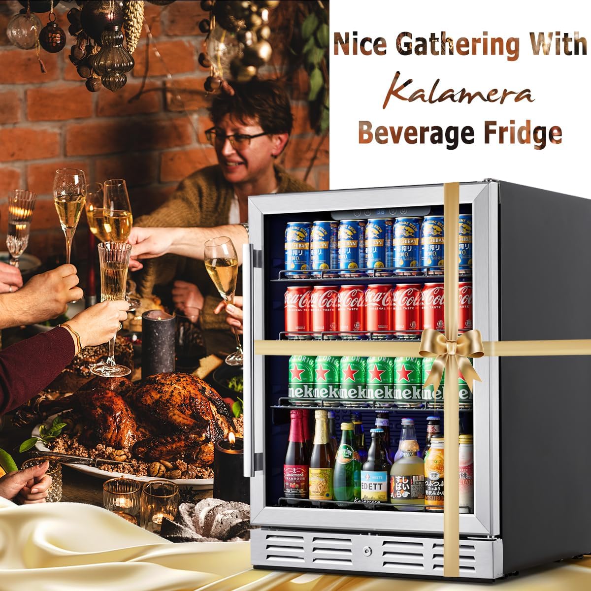 Kalamera 24 inch Beverage Refrigerator - 154 Cans Capacity Beverage Cooler- Fit Perfectly into 24" Space Built in Counter or Freestanding - for Soda, Water, Beer or Wine - For Kitchen, Bar or Office