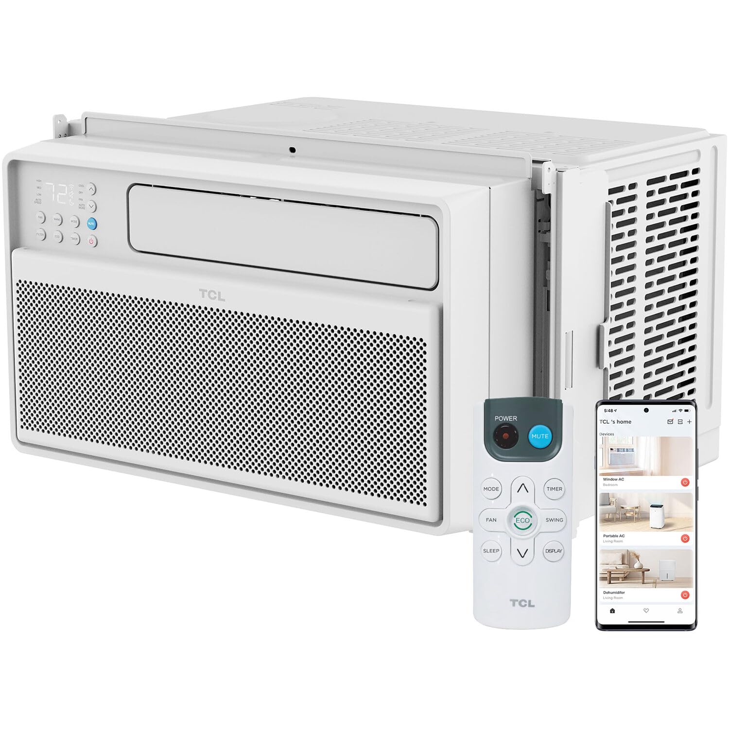 TCL H14W35W 14,000 BTU Smart Window Air Conditioner, AC Unit, Fan & Dehumidifier, 700 Sq. Ft, Remote Control, Compatible with Alexa/Google Assistant, White