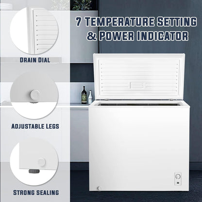 Antarctic Star 7.0 Cu. ft Chest Freezer 6.8℉to -4℉ Free Standing Top open Door Compact Freezer with Adjustable Temperature Defrost Water Drain/Power Saving White