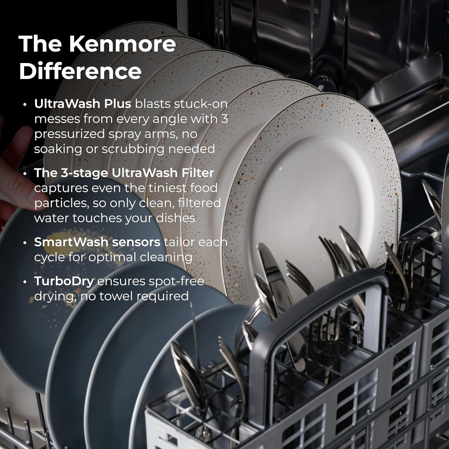 Kenmore Elite 24" Built-in Stainless Steel Tub Dishwasher TurboDry, QuietWash, SmartWash & TurboFlex Third Rack-15 Place Settings-42 DBA, Energy Star Certified, Fingerprint Resistant