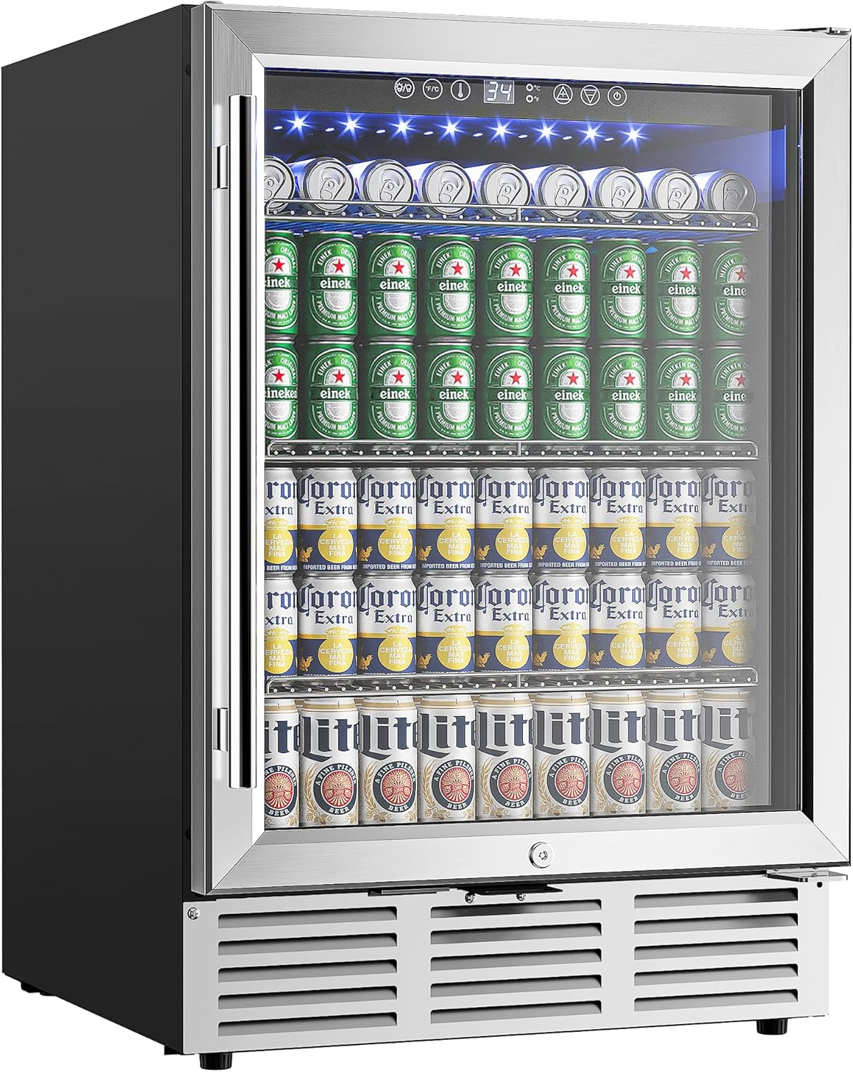 EUHOMY 24 Inch Beverage Refrigerator, 180 Can Built-in Beverage Cooler, Under Counter Beer Fridge with Glass Door for Soda, Water, Wine - For Kitchen, Bar or Office