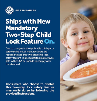 GE Countertop Microwave Oven,1, 200-watt Capacity, 2.0 Cubic Ft., 8 Auto Setting Cooking Settings, Child-Lock Technology, Kitchen Essentials for the Countertop, Dorm Room or Apartment, Stainless Steel