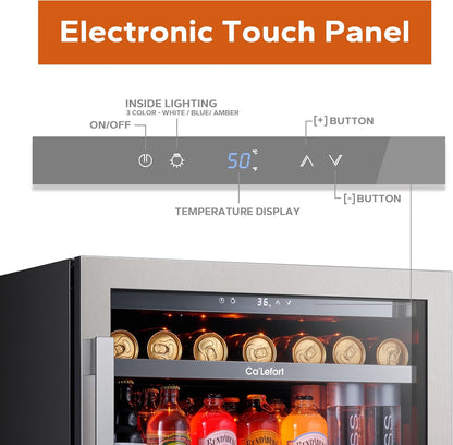Ca'Lefort 24 Inch Beverage Refrigerator, 180 Can 34°F -54°F Beverage Fridges, Drink Fridge with Glass Door 3 LED Beverage Coolers Built in or Freestanding, Perfect for Home/Kitchen(5.65 cu.ft)