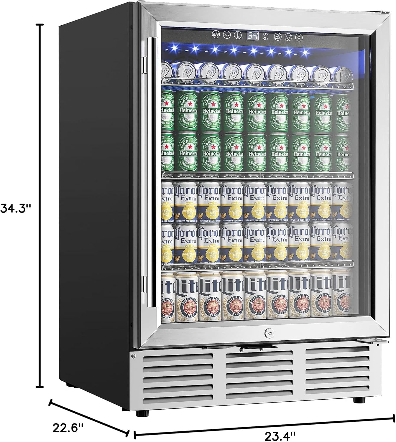EUHOMY 24 Inch Beverage Refrigerator, 180 Can Built-in Beverage Cooler, Under Counter Beer Fridge with Glass Door for Soda, Water, Wine - For Kitchen, Bar or Office