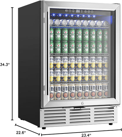 EUHOMY 24 Inch Beverage Refrigerator, 180 Can Built-in Beverage Cooler, Under Counter Beer Fridge with Glass Door for Soda, Water, Wine - For Kitchen, Bar or Office