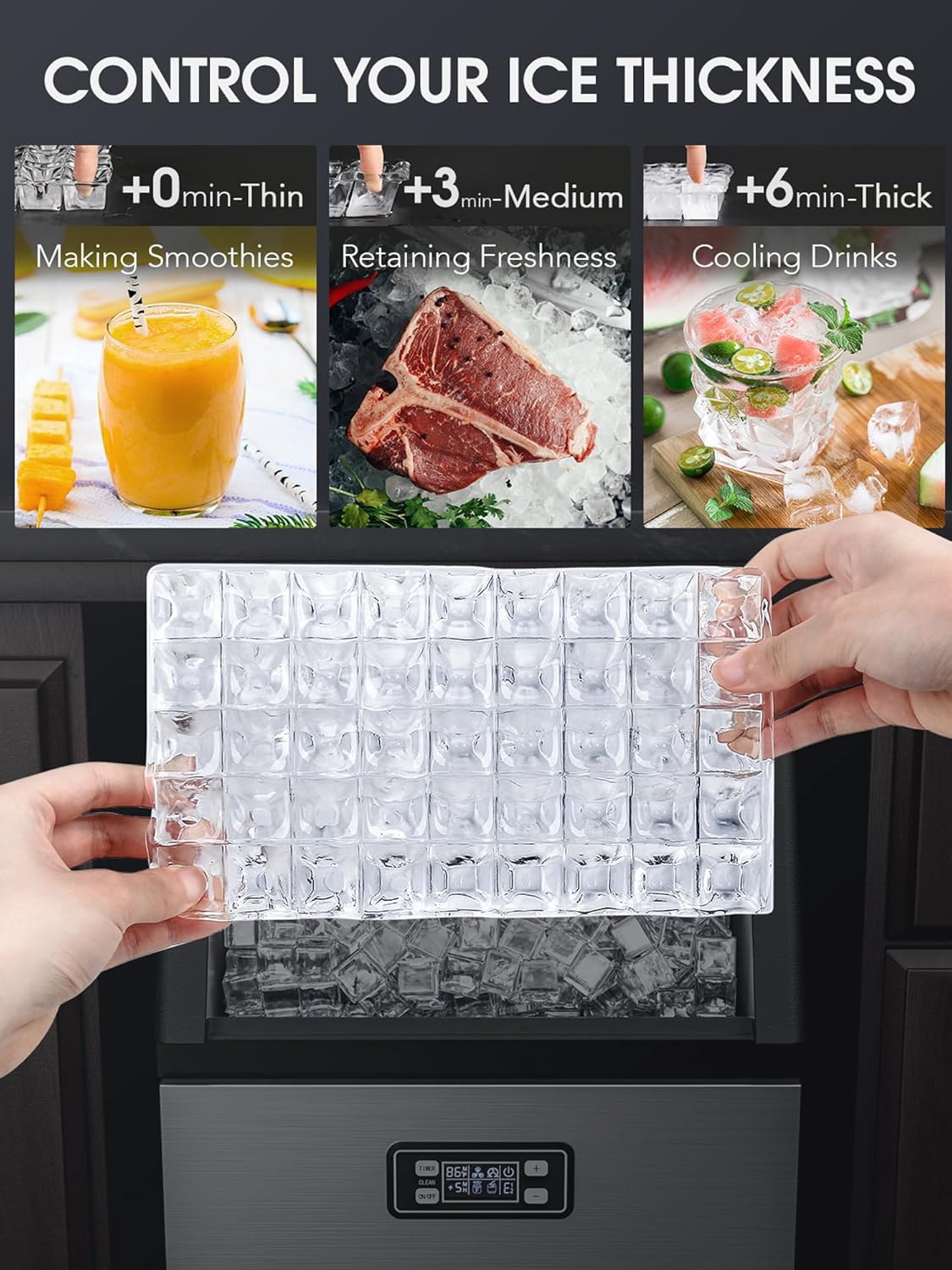 Commercial Ice Maker,2025 Upgraded-101lbs/24H Stainless Steel Ice Machine with 33lbs Storage Capacity, Auto Self-Cleaning, LED Digital Display, 45 Ice Cubes in 12 Mins,Home/Bar/Restaurant