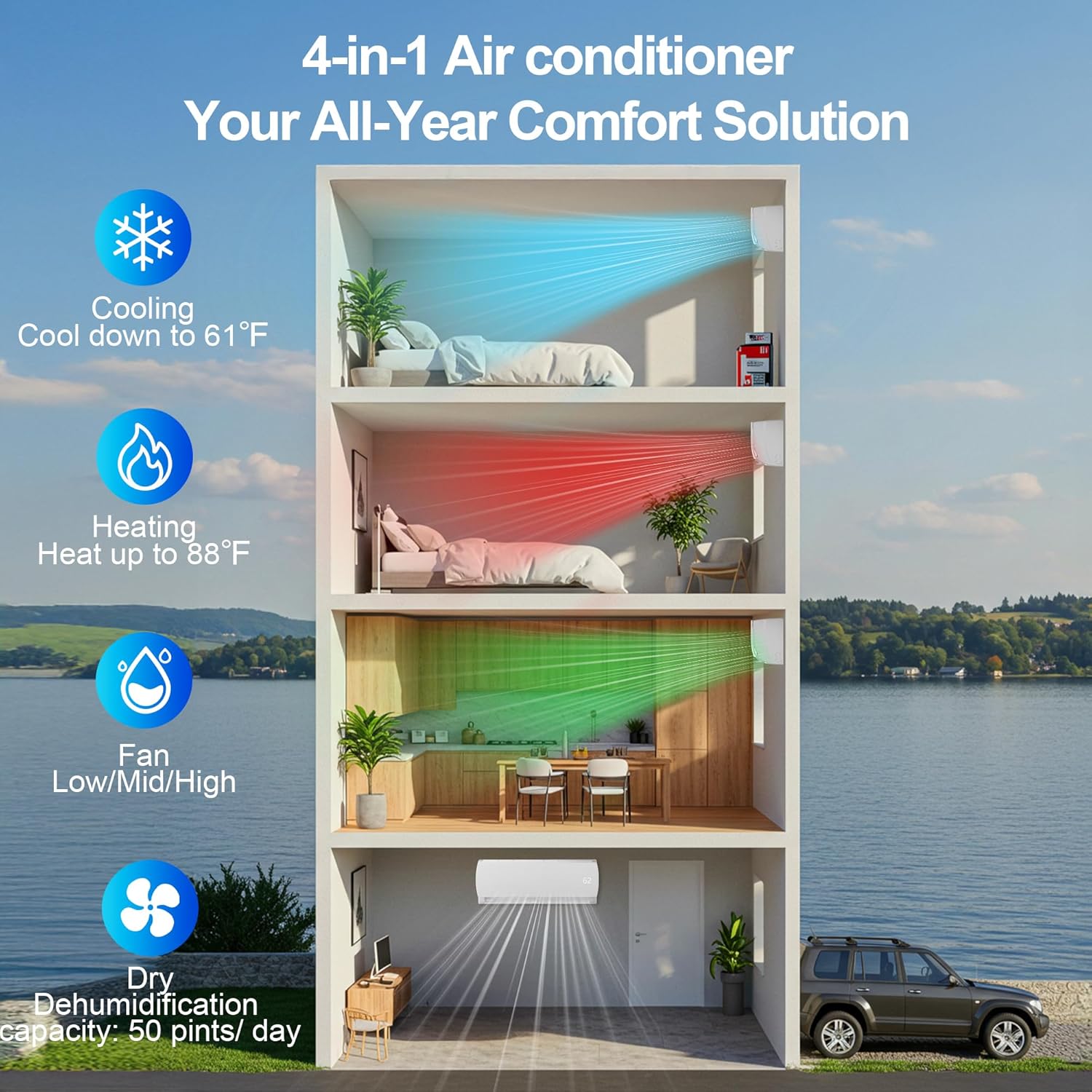 12000 BTU Mini Split AC/Heating System,19 SEER2 110/120V Energy Efficient Ductless Inverter System,Cools Up to 750 Sq.Ft with Pre-Charged Condenser,Heat Pump & Installation Kits