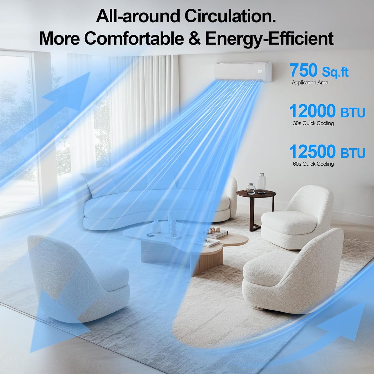 12000 BTU Mini Split AC/Heating System,19 SEER2 110/120V Energy Efficient Ductless Inverter System,Cools Up to 750 Sq.Ft with Pre-Charged Condenser,Heat Pump & Installation Kits