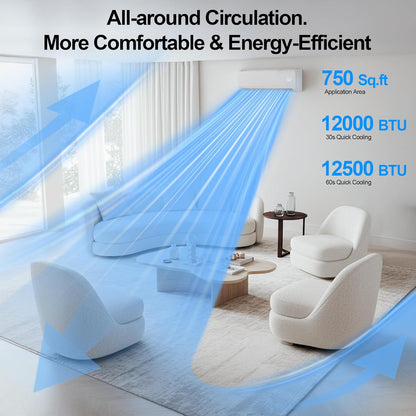 12000 BTU Mini Split AC/Heating System,19 SEER2 110/120V Energy Efficient Ductless Inverter System,Cools Up to 750 Sq.Ft with Pre-Charged Condenser,Heat Pump & Installation Kits