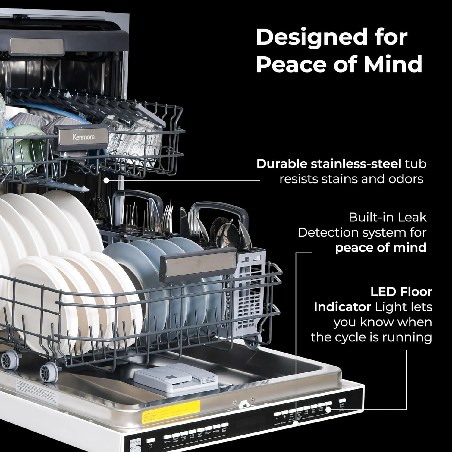 Kenmore Elite 24" Built-in Stainless Steel Tub Dishwasher TurboDry, QuietWash, SmartWash & TurboFlex Third Rack-15 Place Settings-42 DBA, Energy Star Certified, Fingerprint Resistant