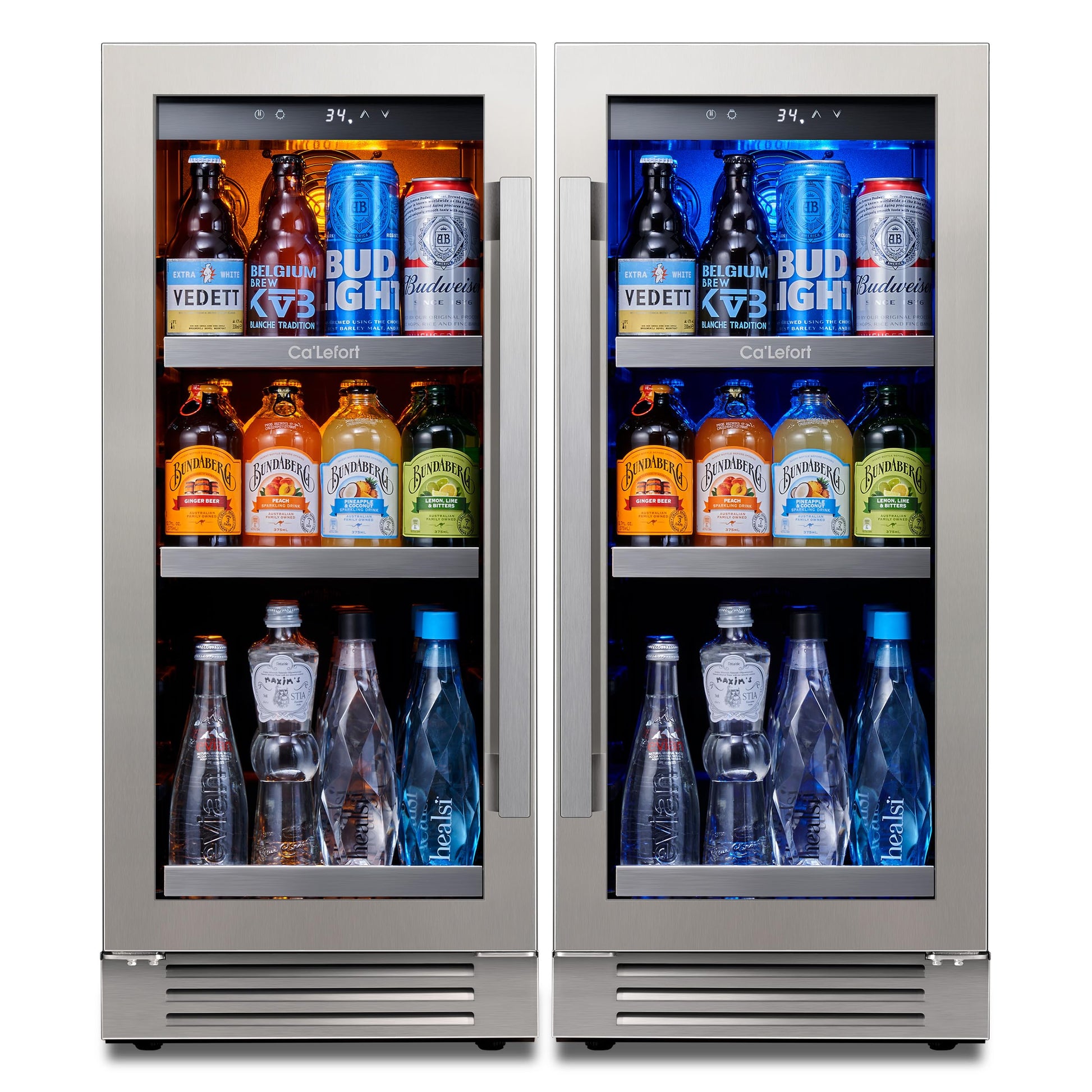 Ca'Lefort 24 Inch Beverage Refrigerator, 180 Can 34°F -54°F Beverage Fridges, Drink Fridge with Glass Door 3 LED Beverage Coolers Built in or Freestanding, Perfect for Home/Kitchen(5.65 cu.ft)