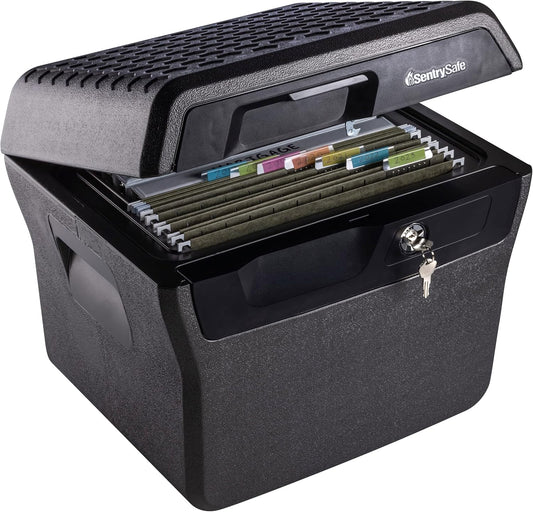 SentrySafe Fireproof and Waterproof Lock Box with Key Lock, File Safe with Carrying Handles for Documents, 0.66 Cubic Feet, 14.1 x 16.6 x 13.8 Inches, FHW40100